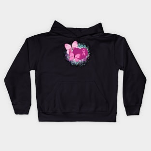 Breast Cancer Awareness Ribbon And Butterflies Kids Hoodie